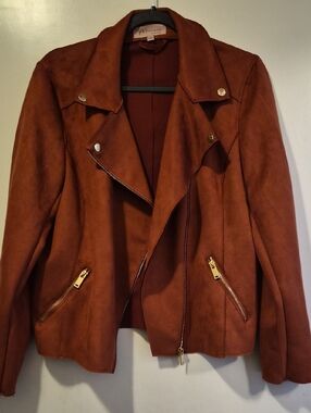 Philosophy Rust Suede Moto Jacket with Gold Hardware